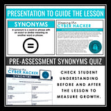 Synonyms Vocabulary Grammar Activity Escape Challenge, Presentation, and Quiz