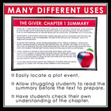 The Giver Chapter Summaries - Plot Summary Cards for Lois Lowry's Novel