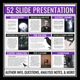 The Raven by Edgar Allan Poe Poetry Lesson Slides, Assignments, and Activities