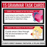 Valentine's Day Grammar Activity - Editing Grammar Errors Holiday Task Cards