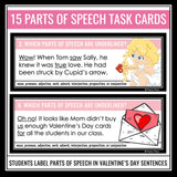 Valentine's Day Parts of Speech Task Cards Activity - Labeling Parts of Speech