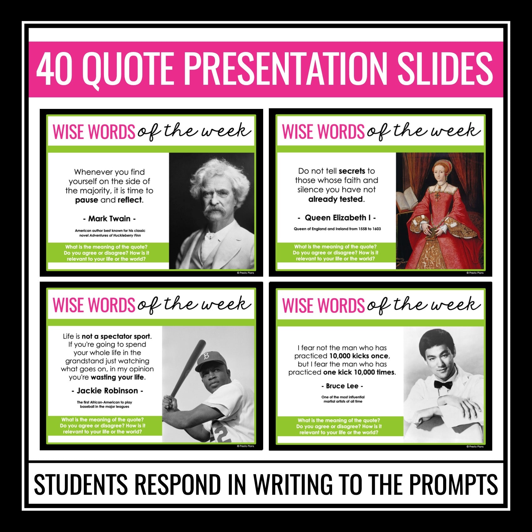 Quote of the Week Bell Ringers - 40 Famous Quotes \u0026 Writing Response A –  Presto Plans, image size:1700x1700