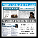 Homophones Escape Room Style Grammar Game, Slides, & Quiz - You're vs. Your