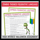 Halloween Figurative Language Assignment - Literary Devices Activity - Zombies