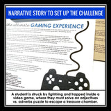 Adjectives and Adverbs Parts of Speech Activity Escape Challenge, Slides, & Quiz
