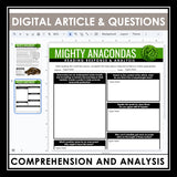 Nonfiction Reading Comprehension Digital Article and Activities - Anacondas