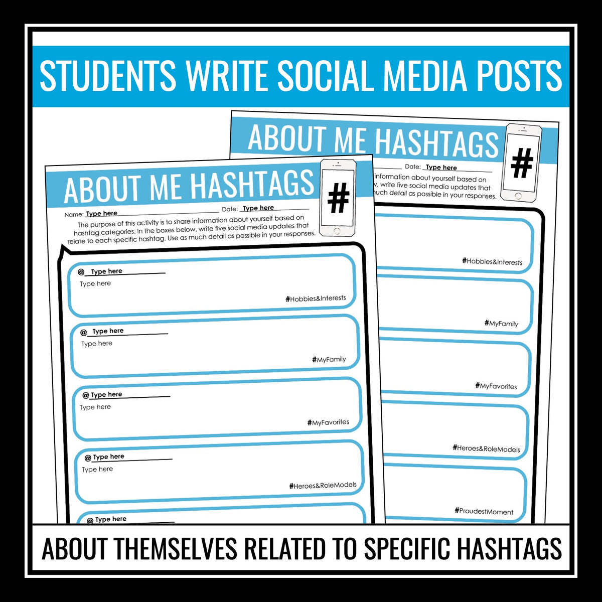 Back to School Activity - Hashtags Get to Know You First Day Digital A ...