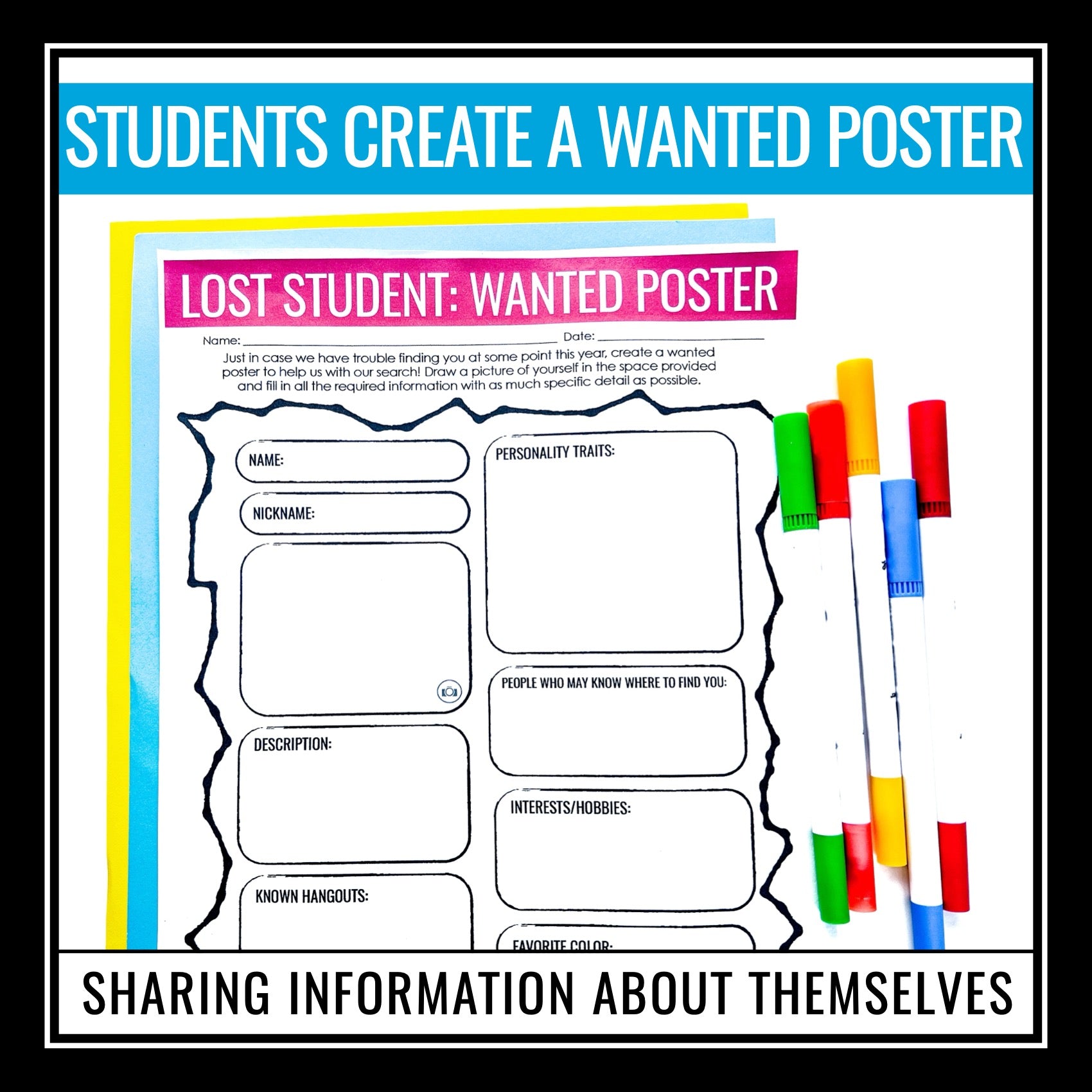 Back to School Activity - Wanted Poster Get to Know You Creative 