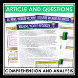 Nonfiction Reading Comprehension Article and Activities - World Records