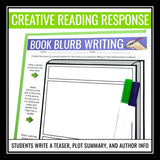 Novel Analysis Reading Assignment for any Text  - Book Jacket Blurb Writing