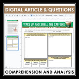 Nonfiction Reading Comprehension Digital Article and Activities - Caffeine