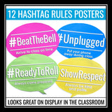 Class Rules Posters - Hashtags - Creative Back to School Bulletin Board Decor