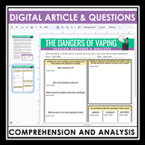 Nonfiction Reading Comprehension Digital Article & Activities Dangers of Vaping