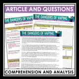 Nonfiction Reading Comprehension Article & Activities - Health Dangers of Vaping