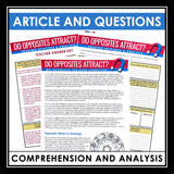 Nonfiction Reading Comprehension Article and Activities - Do Opposites Attract?