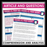 Nonfiction Reading Comprehension Article and Activities - Ebooks vs. Print Books