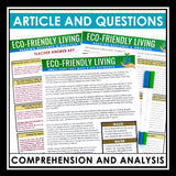 Nonfiction Reading Comprehension Article and Activities - Eco-Friendly Living