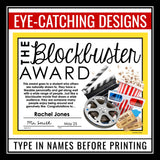 End of the Year Awards - Hollywood Movies Edition Student Award Certificates