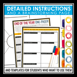 End of the Year One Pager Assignment - Last Week of School Reflection Activity