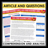 Nonfiction Reading Comprehension Article & Activities - Fast-Food Assembly Lines