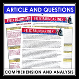 Nonfiction Reading Comprehension Article and Activities - Felix Baumgartner