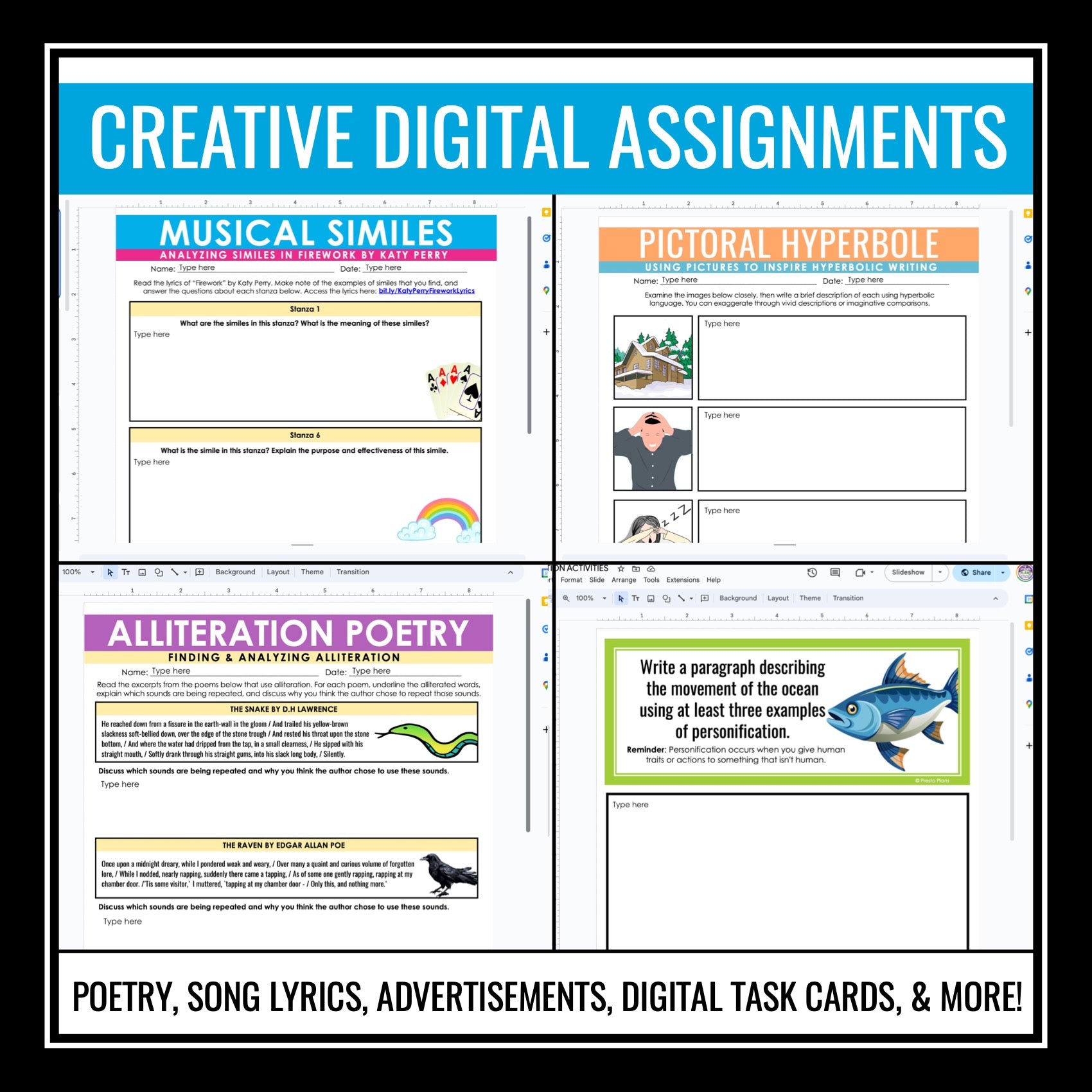 Figurative Language Activities & Assignments Bundle - Literary Devices ...