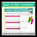 Foreshadowing Assignment For Any Novel or Short Story - Graphic Organizer