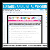 First Day of School Questions to Get to Know Students - Back to School Activity