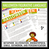Halloween Figurative Language Stories Assignments - Literary Devices Activity