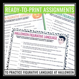 Halloween Figurative Language Assignment - Literary Devices Activity