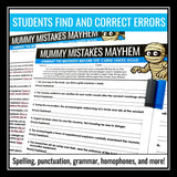 Halloween Grammar Worksheet Assignment - Grammar Editing Activity - Mummies
