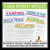 Halloween Reading Comprehension Bundle: 5 Nonfiction Articles & Assignments