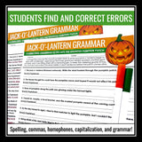 Halloween Grammar Worksheet Assignment - Grammar Editing Activity - Pumpkins