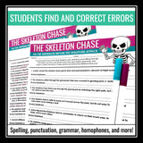 Halloween Grammar Worksheet Assignment - Grammar Editing Activity - Skeletons