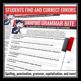Halloween Grammar Worksheet Assignment - Grammar Editing Activity - Vampires