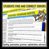 Halloween Grammar Worksheet Assignment - Grammar Editing Activity - Werewolf