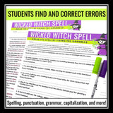 Halloween Grammar Worksheet Assignment - Grammar Editing Activity - Witches