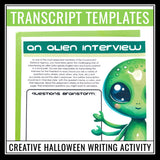 Halloween Writing Assignment - Alien Interview Halloween Writing Activity