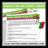 Halloween Grammar Worksheet Assignment - Grammar Editing Activity - Zombies