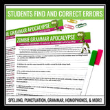 Halloween Grammar Worksheet Assignment - Grammar Editing Activity - Zombies
