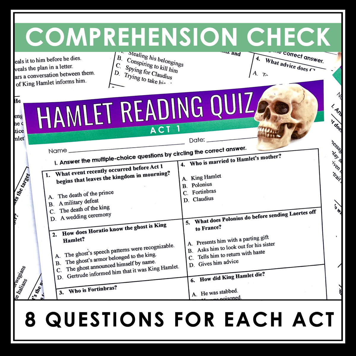 Hamlet Quizzes - Multiple Choice and Quote Quizzes for Shakespeare's P ...