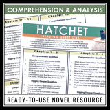 Hatchet Questions - Comprehension and Analysis Reading Chapter Questions