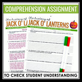 Halloween Reading Comprehension Jack O' Lantern Nonfiction Article & Assignment