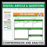 Nonfiction Reading Comprehension Digital Article and Activities - The Taj Mahal