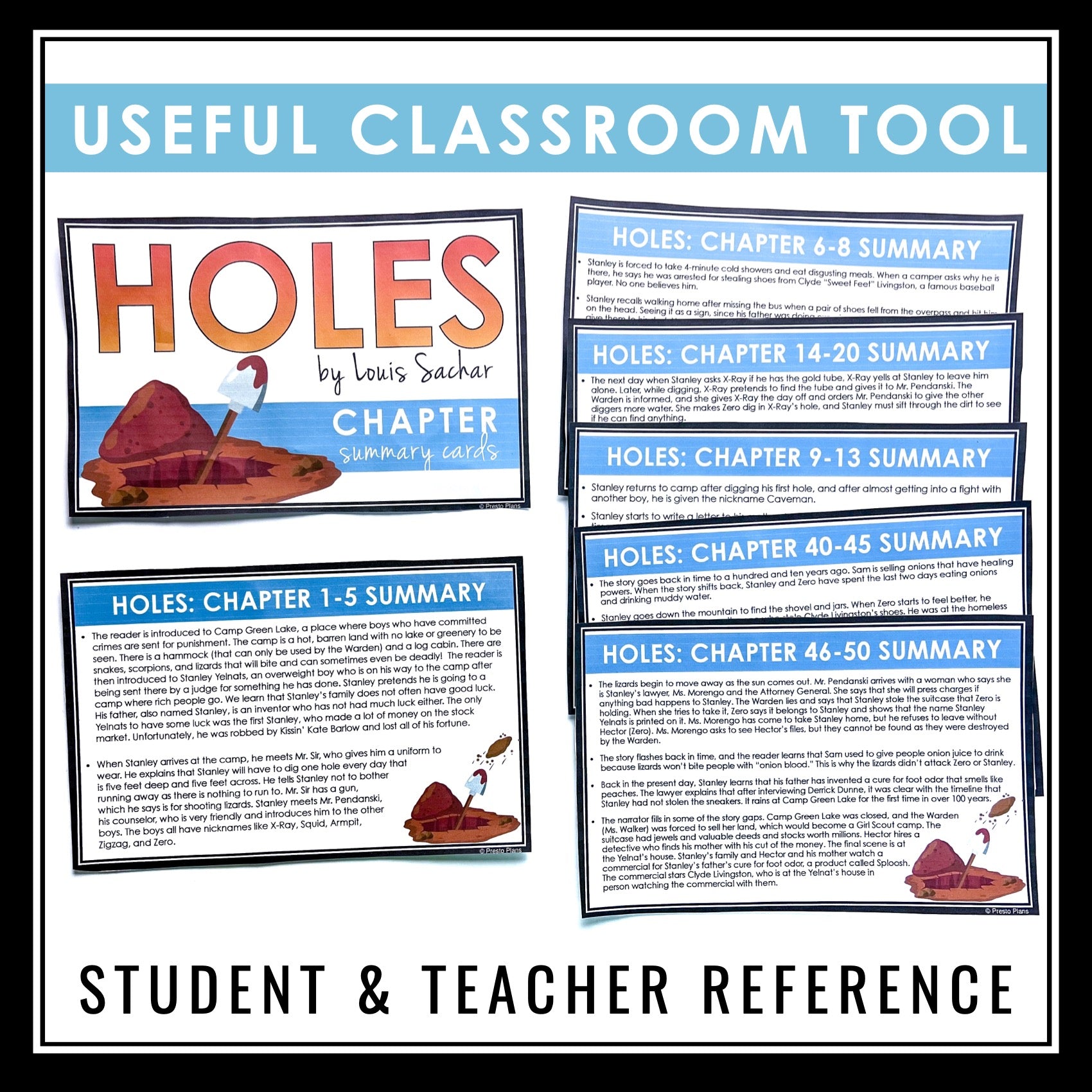 Holes Chapter Summaries - Plot Summary Cards for Louis Sachar's