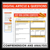 Nonfiction Reading Comprehension Digital Activities - Hot Dog Competitions