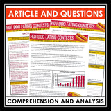 Nonfiction Reading Comprehension Article and Activities - Hot Dog Competitions