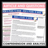 Nonfiction Reading Comprehension Article and Activities - How Pearls are Made