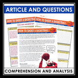 Nonfiction Reading Comprehension Article and Activities - Shooting a Basketball
