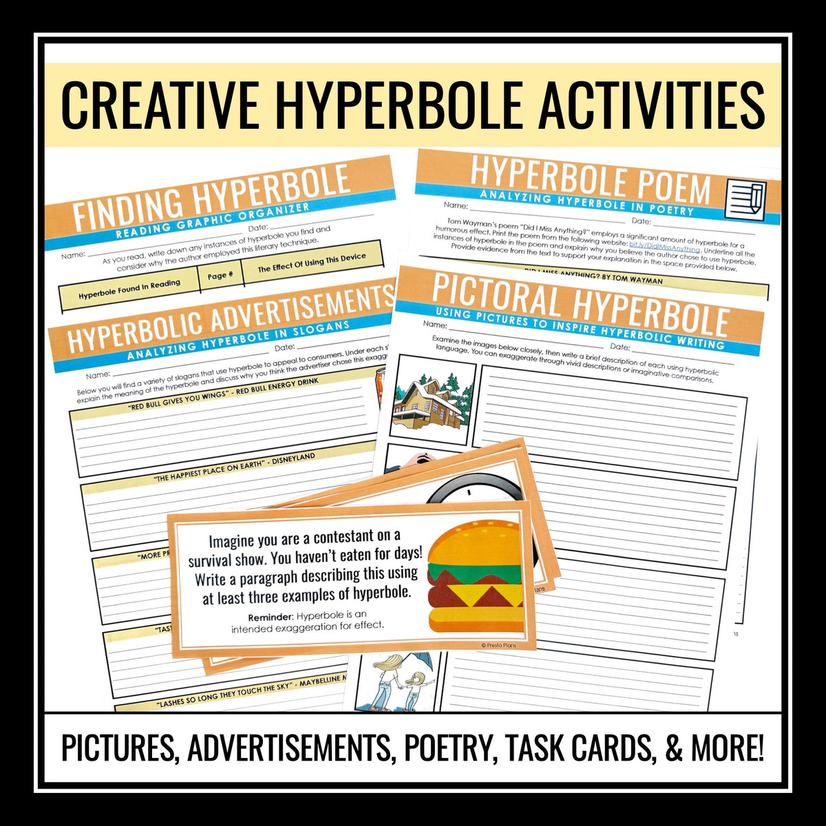 Hyperbole Activities, Assignments, Slides Literary Devices & Figurativ ...